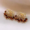 Boucles d'oreilles feux d'artifice strass œil de tigre luxe boucles d'oreilles or femme - Boucles d'oreilles œil de tigre à strass style feu d'artifice (30#) / Or-Café (Tige d'oreille en argent)