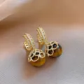 Boucles d'oreilles œil de tigre style cour française vintage luxueuses rétro bijoux - Boucle d'oreille vintage en pierre œil de tigre (35#) / Brun doré