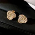 Exquises boucles d'oreilles entrelacées en zircon plaqué or 18k, élégants bijoux rétro pour femmes. - Boucle d'oreille ronde en zircone enveloppée (51#) / Or