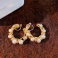 Boucles d'oreilles perles torsadées plaquées or 18k élégantes avec zircone, style rétro chic. - Clip d'oreille vintage en perle torsadée (49#) / Or