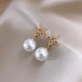 Belles boucles d'oreilles pendantes perle fleur avec oxydes de zirconium scintillants. - Clous d'oreilles fleur en strass et perle à tige en argent (6#) / Or-Rose