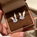 Silber Kaninchen Ohrringe Zirkon Herz Ohrstecker, Nischen-Design elegante Schmuck für Damen. - Hasen-Ohrstecker (Silberstift) / Silber