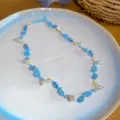 Bracciale di fiori di perline blu e bianco stile pastorale dolce gioiello fatto a mano. - Collana / Blu-Bianco