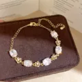 Gouden vergulde armband met ovale zirkonia stenen bloem luxe mode sieraden vrouwen - Goud/Wit