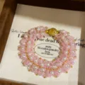 Pulsera de cuentas rosas tejidas de perlas elegante brillante joya de muñeca chic - Pulsera-Rosa
