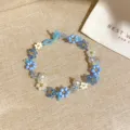 Blaue Perlen Blumen Halskette, handgemachte Perlenblume Choker Kette, süßer frischer Schmuck für Frauen - #2 Armband - Blau & Weiß