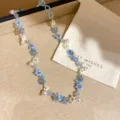 Blaues Perlenblumen Perlen Halskette, süßer Stil Schlüsselbeinkette, zarter Schmuck. - 1# Halskette / Blau-Weiß