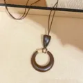 Retro Holz Harz Anhänger Halskette mit Juteseil und Lederkordel, Vintage Zen Schlüsselbeinkette. - Wassertropfen-Stil (3#) / Braun