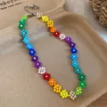 Buntes Perlenblumen Halsketten Modell, trendiger kurzer Schlüsselbeinkette Damenschmuck. - 26# Halskette Mehrfarbig
