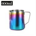 Stainless Steel Milk Frothing Pitcher 600ml Rainbow Color Coffee Latte Art Cup Jug - 600ml Iridescent with Scale - 304