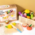 Ensemble de jouets de coupe de fruits en bois pour enfants, cuisine jeu de rôle éducatif. - Ensemble De Coupe De Fruits