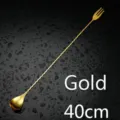Gold 40cm Japanese Bar Spoon Long Stainless Steel Cocktail Drink Stirrer with Fork - 40CM / Gold