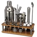 Juego de coctelera de acero inoxidable de 23 piezas accesorios de bar con soporte de madera - 750ML