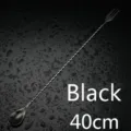 Black 40cm long bar spoon with twisted stem and fork end for cocktail mixing and bar use. - 40CM / Black