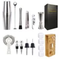 Edelstahl Cocktail Shaker Set professionelles Barset Bartender Zubehör für Party - Boston Shaker - Stein-Optik