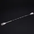 Stainless steel cocktail bar spoon with fork end twisted long stirring spoon for drinks - 26cm (201 Stainless Steel) / Silver