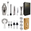 Edelstahl Cocktail Shaker Set Bartender Kit mit Holzständer für professionelle Bar - 550 ml Edelstahl-Shaker