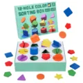 Wooden 12-hole color sorting box infant educational shape matching toy for toddlers. - [Set 1] 12-Hole Color Sorting Box