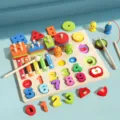 Jouet éducatif en bois Montessori pour tout-petits avec chiffres, formes, xylophone et pêche. - Ensemble de Planche de Tri Cinq en Un
