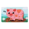 Wooden Pig Animal Jigsaw Puzzle with 10 Pieces Kids Educational Early Learning Toys - [Set 11] Pig