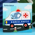 Holz 3D Cartoon Rettungswagen Puzzle Spielzeug für Kinder, pädagogisches Lernkognitions-Puzzlebrett. - Krankenwagen