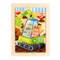 Wooden puzzle toy for kids 3+ years, 12 pcs excavator cartoon pattern, early learning toy. - Excavator