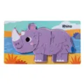 Wooden 3D cartoon rhinoceros animal puzzle toy for kids early education and learning cognitive. - Set 19: Rhinoceros