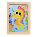 Wooden jigsaw puzzle for kids, cute seahorse design 12-piece early educational toy. - Seahorse