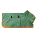 Gruener Haustier Hundebademantel mit orangefarbenem Besatz, saugfaehiger Ganzkoerpermantel. - Größe XS – 105 g (für Haustiere von 4–7 kg) / Dunkelgrün