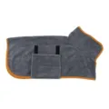 Grauer Hundebademantel mit orangefarbenem Rand, saugfähiger Haustier-Handtuchmantel für Hunde. - Größe XS – 105 g (für Haustiere von 4–7 kg) / Grau mit orangefarbenem Rand