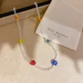 Close up detail of colorful crystal flower beaded necklace with clear beads design style - White-Multicolor (1#)