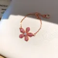 Roségouden bloem verstelbare ring met roze zirkonia's fijn vingersieraad mode accessoire - 7# Rode Zirconia Bloem Verstelbare Ring / Roségoud