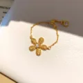 Prachtige gouden bloem verstelbare ring met sprankelende zirconiasteinen, chique dames sieraden. - 8# Gele Zirconia Bloem Verstelbare Ring / Goud