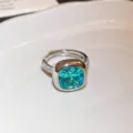 Cushion geslepen groen zirkonia open ring van zilver verguld dames mode sieraden - Paraiba Groene Suikerklontje Zirconia Open Ring (38#) / Zilver/Groen