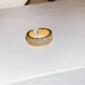 Vergulde open ring met sprankelende kubieke zirkonia en turquoise kralen voor dames mode. - 43# Turkoois Eternity Open Ring / Goud