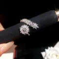 Elegante open zirkoon ring met sprankelend bloemdesign modieuze vingersieraden voor vrouwen - 47# Bloemen Strass Open Ring / Zilver