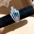 Elegante open ring van zirkonia met groene steen en bloem design mode voor dames sieraden - 48# Elegante Bloemen Strass Open Ring / Zilver