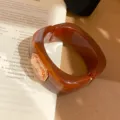 Brazalete rigido de resina marron vintage con gran piedra de cristal cuadrada joya elegante - Estilo 3 - Color Café