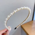 Elegant pearl headband for women, stylish gold-tone metal hair hoop with chic faux pearls. - Alternating Size Artificial Pearl Headband