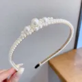 Elegant pearl headband for women, stylish gold metal hair hoop with clustered faux pearls for daily wear. - Double Row Artificial Pearl Large Flower Headband