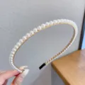 Pearl Headband Gold Metal Band White Beaded Hair Hoop Elegant Fashion Hair Accessory SKU - Single Row Large Artificial Pearl Headband