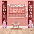 Valentine's Day hanging banners set red and black plaid gnome couple door banner decor - Red Black Plaid Gnome Style / 30x180cm