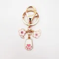 Cute alloy keychain with pink sakura and paw pendant sweet bag charm key ring details - Cherry Blossom Cat Paw Style (1)