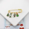 Christmas enamel safety pin brooch with cute tree candy and stocking charms for holiday fashion. - Santa Candy Tree Snowman Style (1)