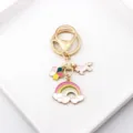 Cute unicorn rainbow metal enamel keychain and bag charm with colorful flower pendants. - Style 2