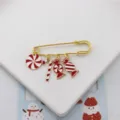 Christmas enamel candy brooch featuring cute red and white charms on a gold tone safety pin. - Red White Christmas Candy Style (4)