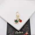 Weihnachtsmotiv Legierung Schlüsselanhänger Taschenanhänger Detailansicht grüne Mütze - Geweihhirsch Und Zuckerstange (Stil 5)