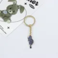 Cute grey striped cat pendant keyring metal alloy detailed shot showing cute design. - Grey White Striped Cat Style (2121)