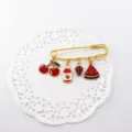 Summer fruit series alloy brooch with cute cherry strawberry and watermelon charms pin. - Cherry Strawberry Milk Tea