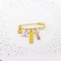 Exquisite golden enamel safety pin brooch with inspiring blessing charms, perfect for students. - Yellow - Success in Exams